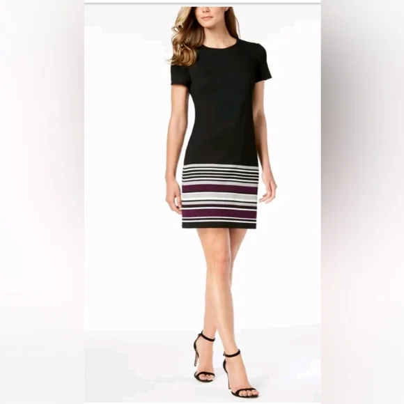Calvin Klein | Dresses | Nwot Calvin Klein Women Striped Hem A Line Dress  Aubergine Multi 6 | Poshmark